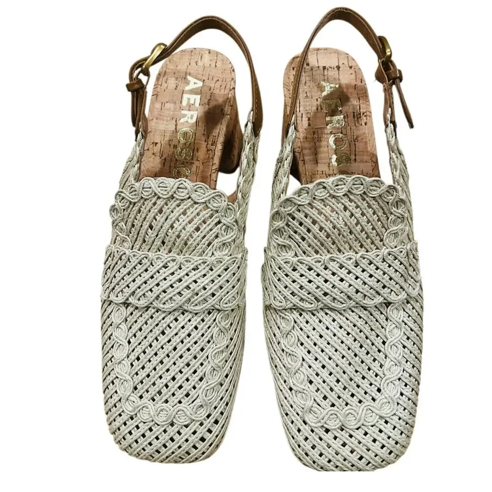 AEROSOLES Platform Slingback in Natural Raffia Fabric STYLE SANTINA Size 6.5 New
